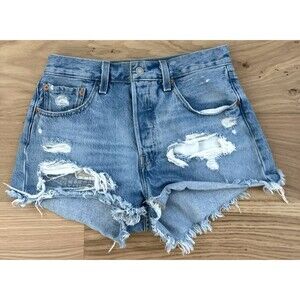 Levi's 501 Button Fly Cut Off Shorts Women's 27 Extreme Distress Bodycon Trashed